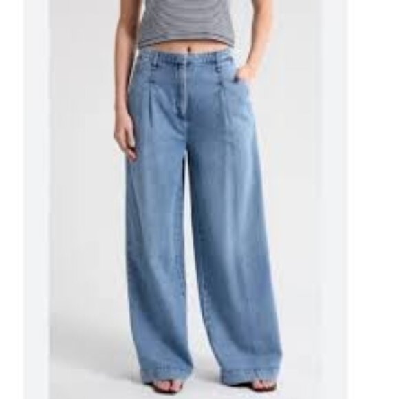 NWT Rag & Bone Aurora Pleated Trousers Winwood Blue Wide Leg Jeans Size 28 - Picture 1 of 11
